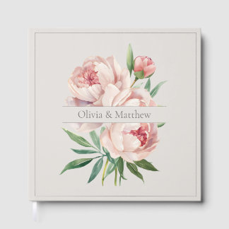 Livre D'or Elegant Peony Wedding Guestbook – Beige Design