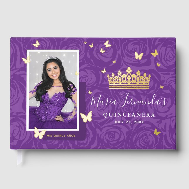 Livre D'or Elegant Photo Purple Quinceanera Real Gold (Recto)