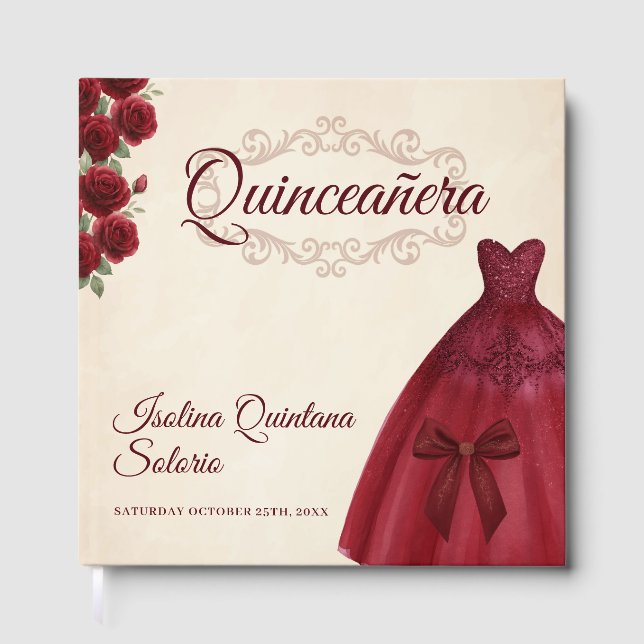 Livre D'or Elegant Photo Quinceanera 15th birthday Burgundy  (Recto)