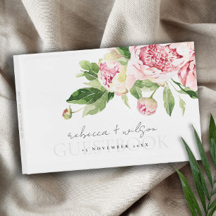 LIVRE D'OR ELEGANT PINK BLUSH PEONY FLORAL WATERCOLOR WEDDING