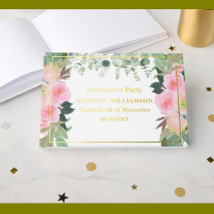 Livre D'or Élégant Pink Floral Retraite Party Gold Foil