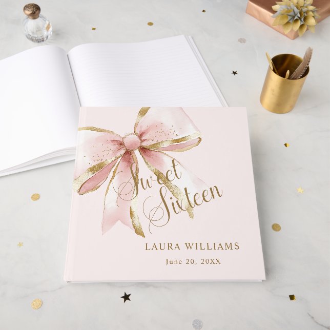 Livre D'or Elegant Pink & Gold Sweet Sixteen Birthday (Recto ouvert)