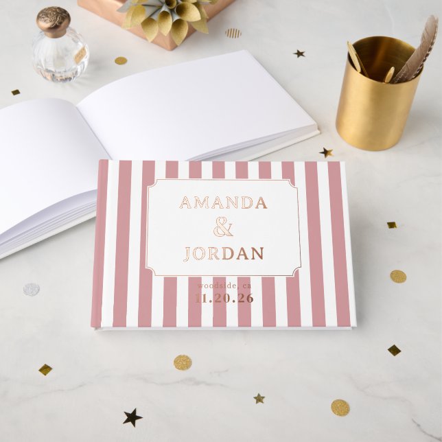 Livre D'or Elegant Pink Stripes (Recto ouvert)