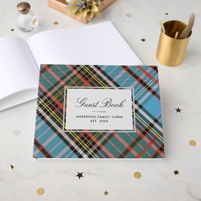 Livre D'or Élégant Plaid Rustic Family Cabine Tartan (Recto ouvert)
