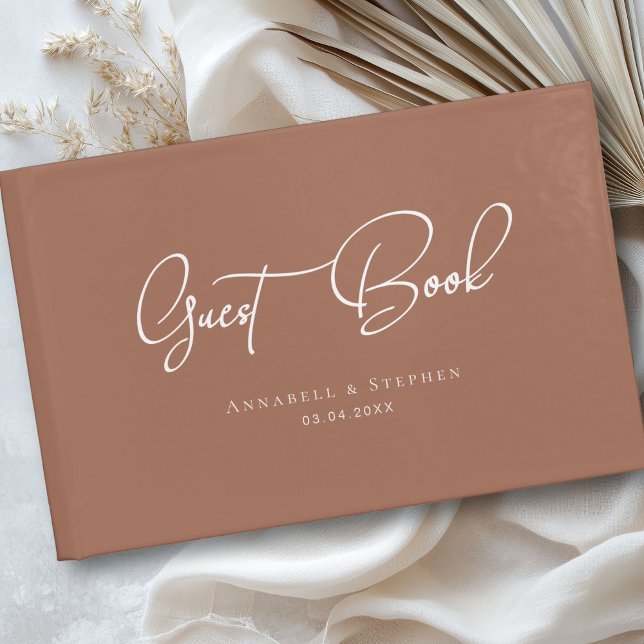 Livre D'or Élégant, Police de script, Brown, Mariage (Elegant, Script Font, Brown, Wedding Guest Book)