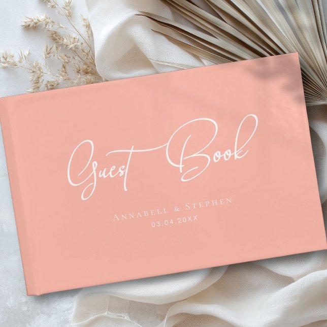 Livre D'or Elégant, Police Script, Coral-Peach, Mariage (Elegant, Script Font, Coral-Peach, Wedding Guest Book)