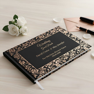 Livre D'or Elegant Premium Black Floral Rose Gold Wedding