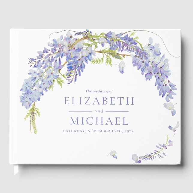 Livre D'or Élégant Purple Wisteria Mariage de script botaniqu (Recto)