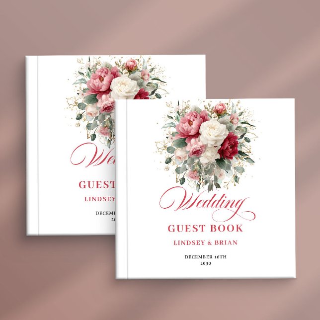Livre D'or Elegant Red Blush Boho Wedding Guest Book Poster (Elegant Red Blush Boho Wedding Guest Book Poster)