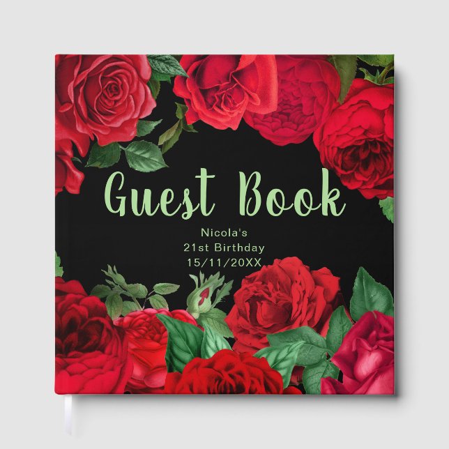 Livre D'or Elegant Red Roses Flowers Birthday Party (Recto)