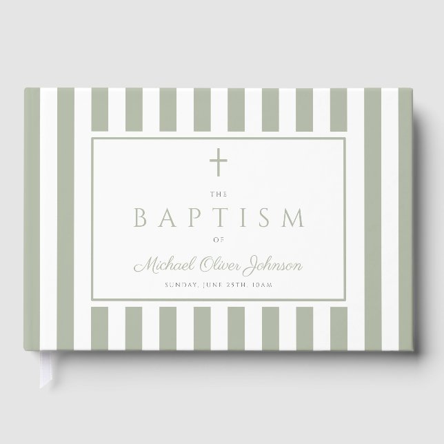 Livre D'or Elegant Religious Sage Green Baptism (Recto)