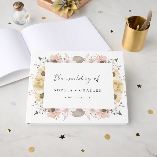 Livre D'or Élégant Romantique Rustique Floral Neutre Mariage (Recto ouvert)