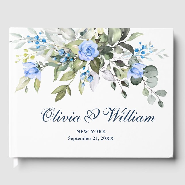 Livre D'or Elégant Rose bleu Eucalyptus Mariage floral  (Recto)