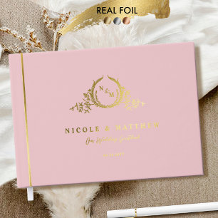 Livre D'or Élégant Rose Dusty et Mariage de monogramme Real F