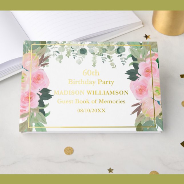 Livre D'or Élégant rose Floral Chaque année Anniversaire Gold (Créateur téléchargé)