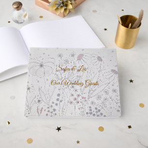Livre D'or Élégant Rose Poussiéreux Gris Floral Mariage Dessi