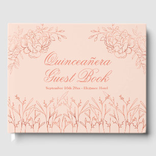 Livre D'or Elégant Rose Rose Gold Outline Floral Quinceanera