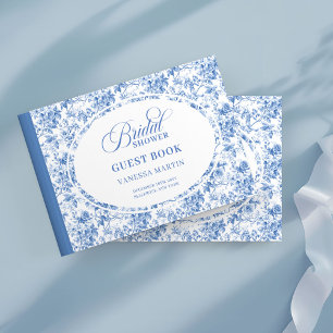 Livre D'or Élégant Roses Navy Toile de Jouy Baby Shower Maria