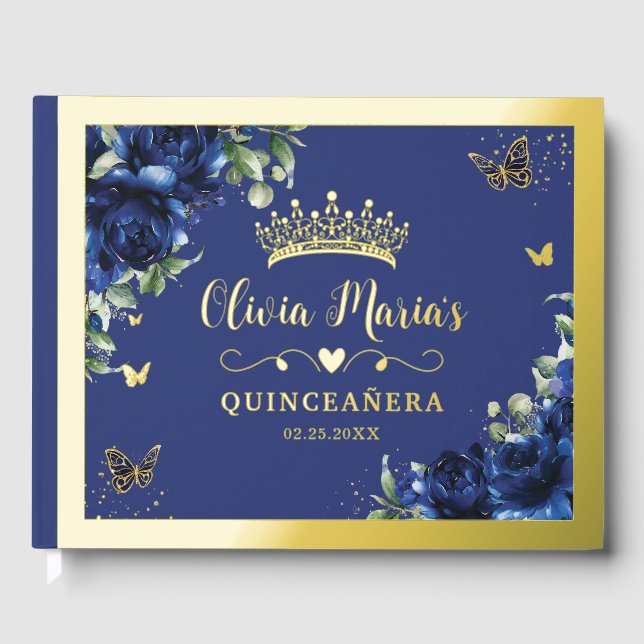 Livre D'or Elegant Royal Blue Floral Quinceanera Sweet 16   (Recto)