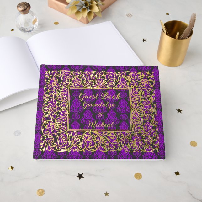 Livre D'or Elégant Royal Purple Personnalisé (Recto ouvert)