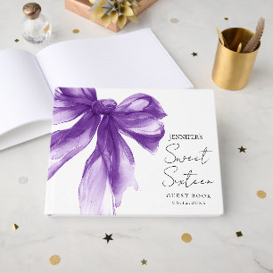 Livre D'or Élégant Ruban Violet Coquette Script Sweet 16