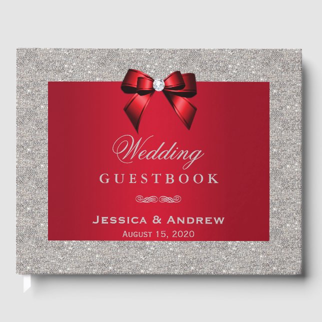 Livre D'or Elégant Ruby Rouge, Mariage Parties scintillant ar (Recto)
