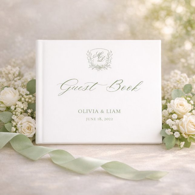 Livre D'or Elegant Sage Green Botanical Crest Wedding (Créateur téléchargé)