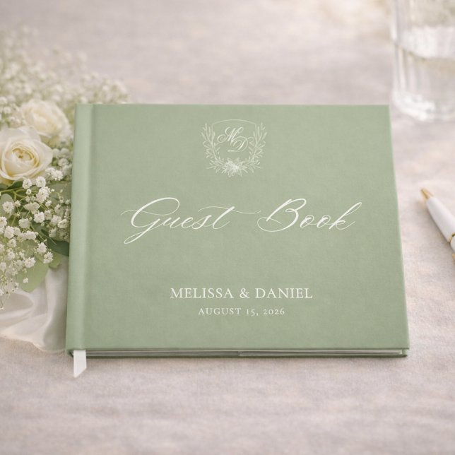 Livre D'or Elegant Sage Green Botanical Crest Wedding (Créateur téléchargé)