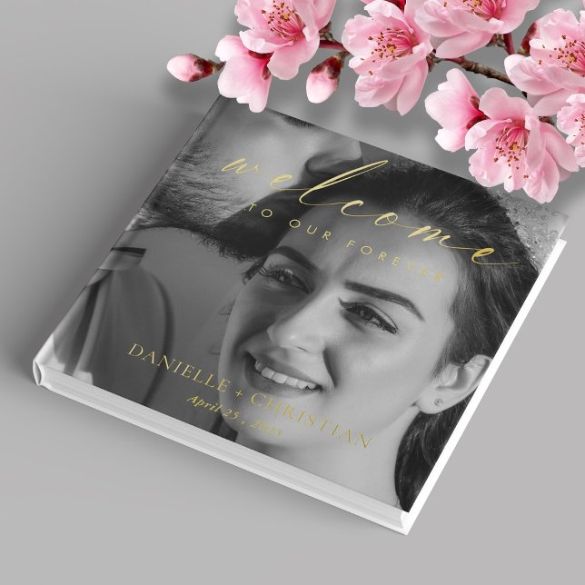 Livre D'or Élégant script Foil Bienvenue à notre Forever Mari (Personalized Elegant Foil Script Welcome to Our Forever Wedding Guest Book)