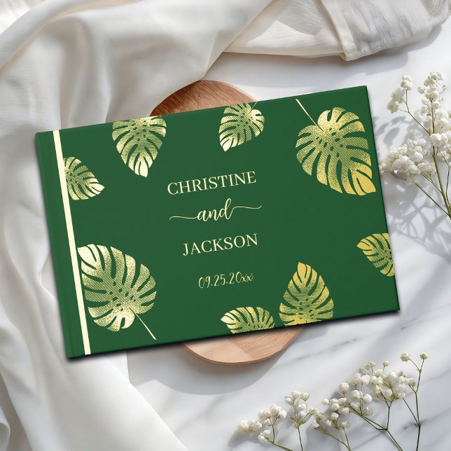 Livre D'or Élégant Script Gold Exotic Feuille Mariage (Créateur téléchargé)