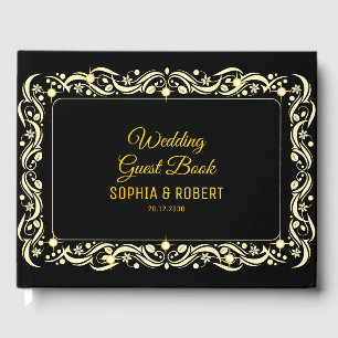 Livre D'or Élégant Script Golden Luxury Floral Mariage noir