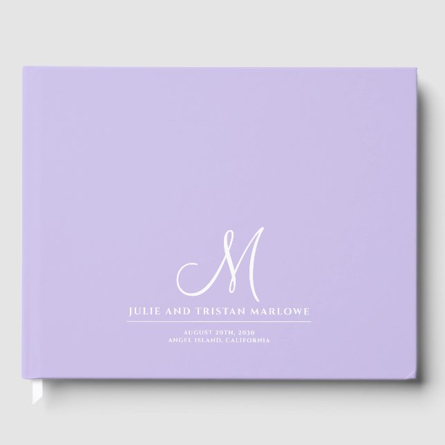 Livre D'or Élégant Script Mariage initial Monogram Lavender (Recto)