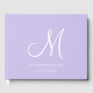 Livre D'or Élégant Script Mariage initial Monogram Lavender