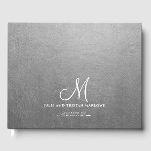Livre D'or Élégant Script Mariage initial Monogramme Argent