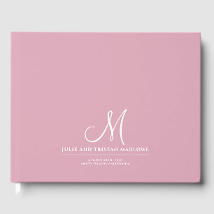 Livre D'or Élégant Script Mariage initial Monogramme rose