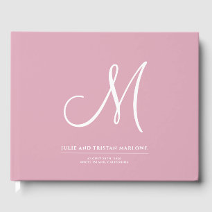 Livre D'or Élégant Script Mariage initial Monogramme rose