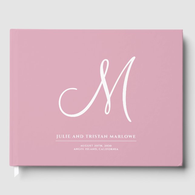 Livre D'or Élégant Script Mariage initial Monogramme rose (Recto)