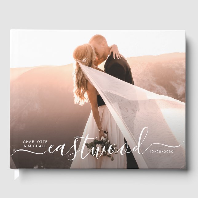 Livre D'or Élégant script Monogramme Mariage photo (Recto)