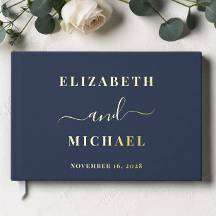 Livre D'or Élégant Script Photo Bleu Nuit Mariage