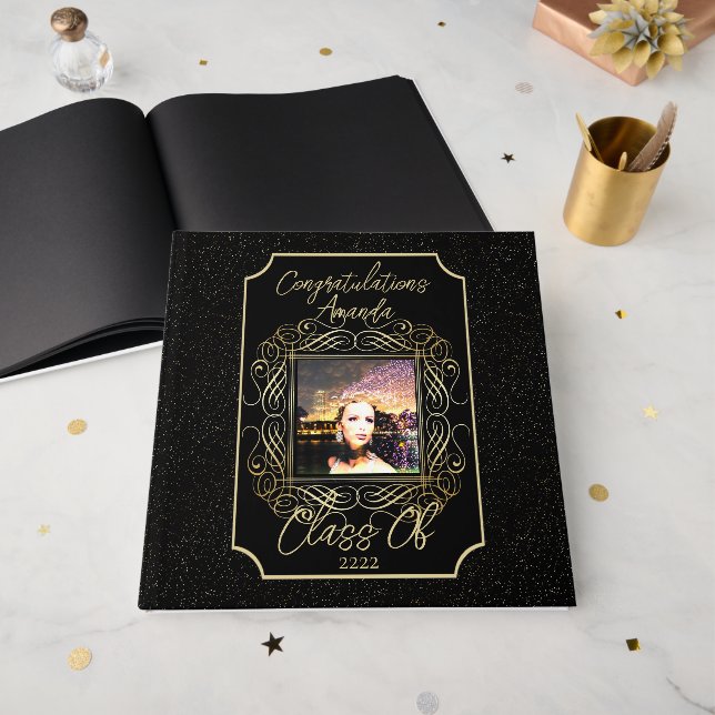 Livre D'or Elegant Scroll + Points Dorés Félicitations Promot (Recto ouvert)