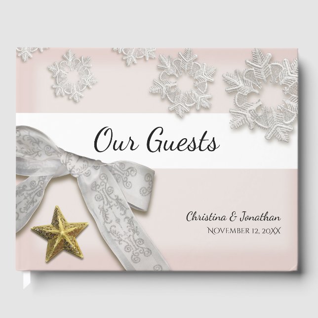 Livre D'or Élégant Snowflakes Winter Wedding Guest Book (Recto)