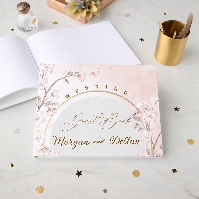Livre D'or Elegant Soft Blush Pink Cherry Blossom Wedding (Recto ouvert)