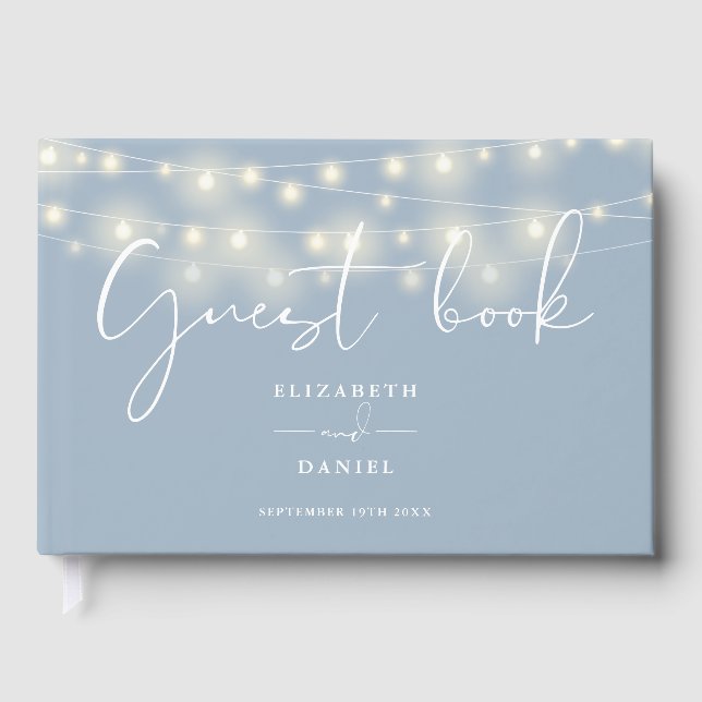 Livre D'or Elegant String Lights Dusty Blue Wedding (Recto)