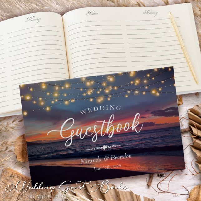 Livre D'or Elégant String Lights Summer Sunset Beach Mariage (Créateur téléchargé)