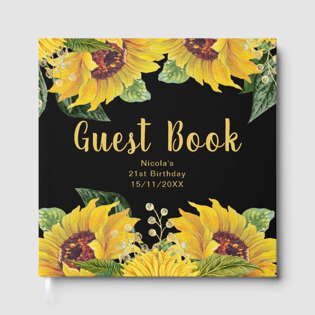 Livre D'or Elegant Sunflowers and Foliage Birthday Party (Recto)