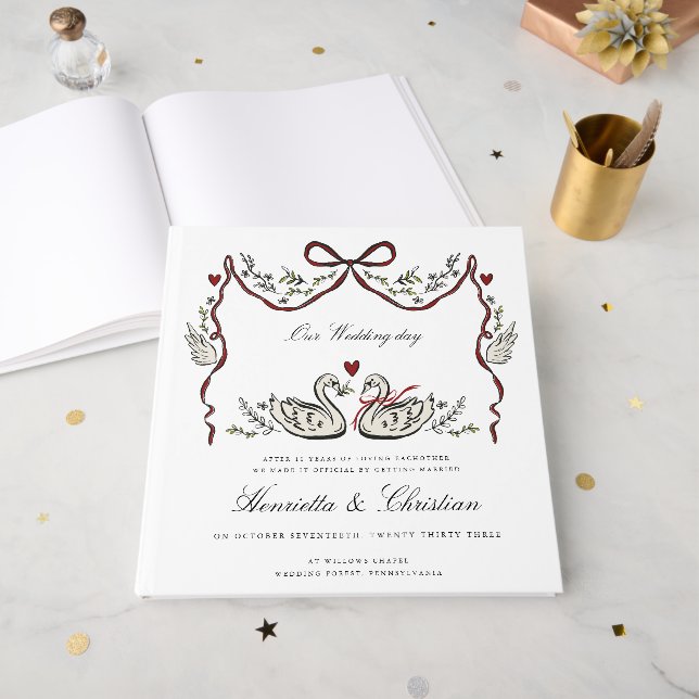 Livre D'or Elegant Swans Love Story Wedding Day Guest Book (Recto ouvert)