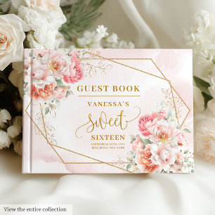 Livre D'or Élégant Sweet sixteen Floral Pale Rose Sage Or