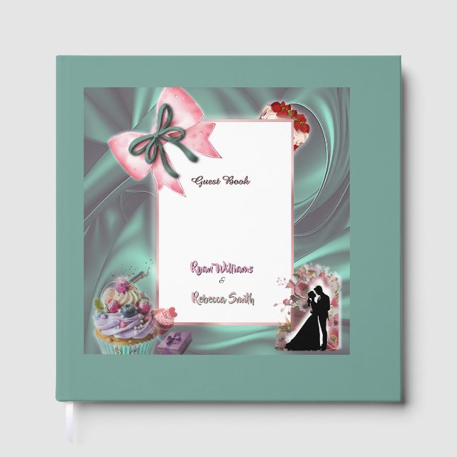 Livre D'or Elegant Teal & Blush Floral Wedding Guestbook (Recto)