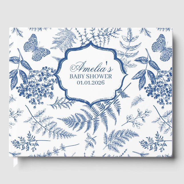 Livre D'or Elégant Toile Bleue Imprimer Baby shower personnal (Recto)