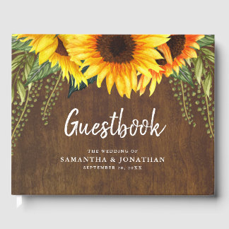Livre D'or Élégant tournesol et feuillage Mariage en bois rus